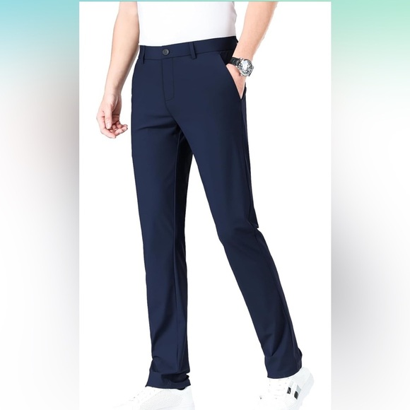 LUSHENUNI Men's Golf Pants Slim High Stretch Ice Silk Dress Expandable-Waist 38 - Picture 1 of 16